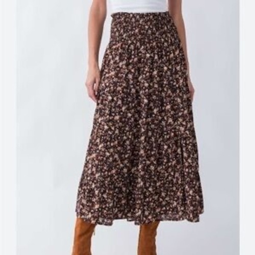 Japna Brown Floral Maxi Skirt